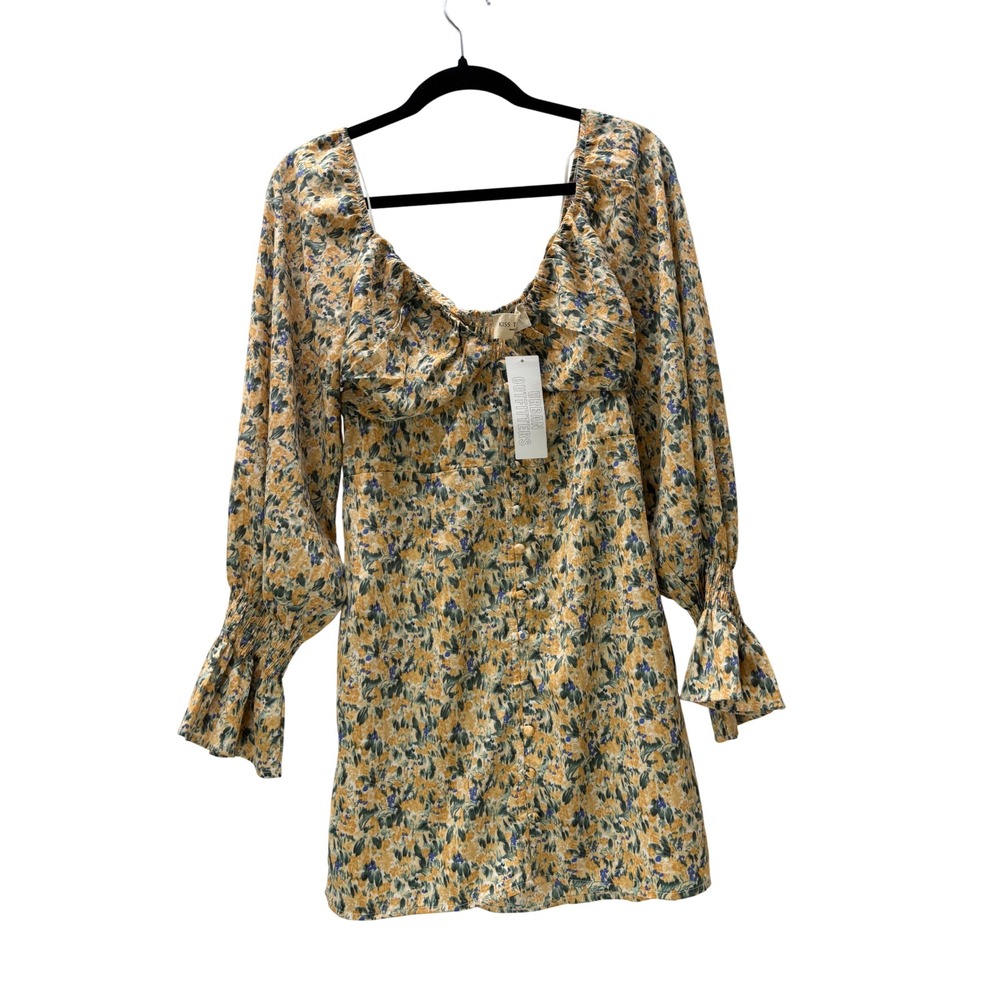 NWT Kiss The Sky Urban Outfitters Yellow Floral Mini Dress Long Sweetheart L